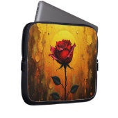Rode roos op goud laptop sleeve (Voorkant Rechts)