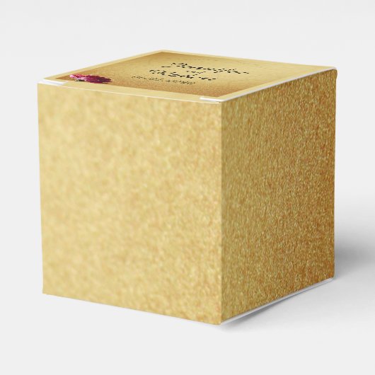 Rode Roos op Gouden Bruiloft Favor Box Bedankdoosjes (Voorkant Zijde)