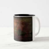 Rode roos op grijze achtergrond tweekleurige koffiemok (Voorkant rechts)