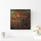 Rode roos op grijze achtergrond vierkante klok (Huis)