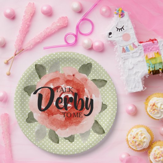 Rode roos op limoenkleurig gestippelde Derby papie Papieren Bordje (Feest)