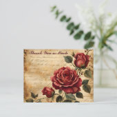 Rode roos op oud perkament Dank u Briefkaart (Staand voorkant)