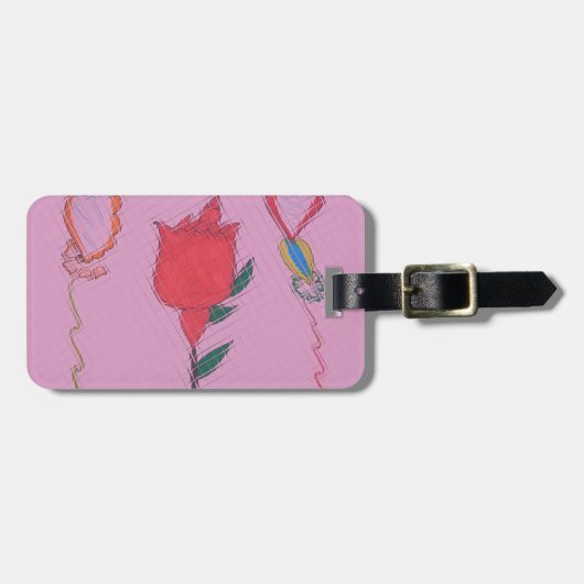 Rode roos op roze: Bloemen Border Art Print / Grap Bagagelabel (Voorkant horizontaal)