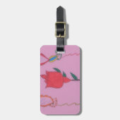 Rode roos op roze: Bloemen Border Art Print / Grap Bagagelabel (Voorkant verticaal)