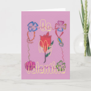 Rode roos op roze: Bloemen Border Art Print / Grap Bedankkaart