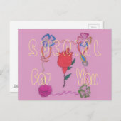 Rode roos op roze: Bloemen Border Art Print / Grap Briefkaart (Voorkant / Achterkant)