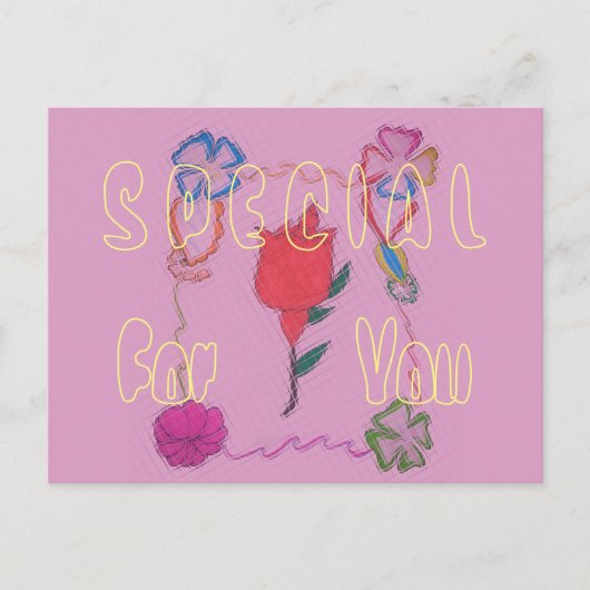 Rode roos op roze: Bloemen Border Art Print / Grap Briefkaart (Voorkant)