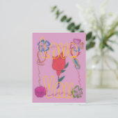 Rode roos op roze: Bloemen Border Art Print / Grap Briefkaart (Staand voorkant)