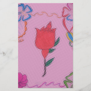 Rode roos op roze: Bloemen Border Art Print / Grap Briefpapier