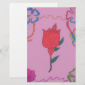 Rode roos op roze: Bloemen Border Art Print / Grap Briefpapier (Voorkant / Achterkant)