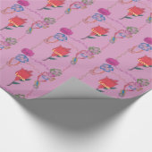 Rode roos op roze: Bloemen Border Art Print / Grap Cadeaupapier (Hoek)