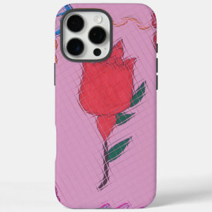 Rode roos op roze: Bloemen Border Art Print / Grap iPhone 16 Pro Max Hoesje