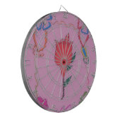 Rode Roos op Roze: Bloemen Border Art Print / Grap Dartbord (Voorkant Links)