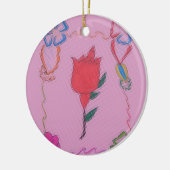 Rode roos op roze: Bloemen Border Art Print / Grap Keramisch Ornament (Links)