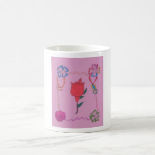 Rode roos op roze: Bloemen Border Art Print / Grap Koffiemok