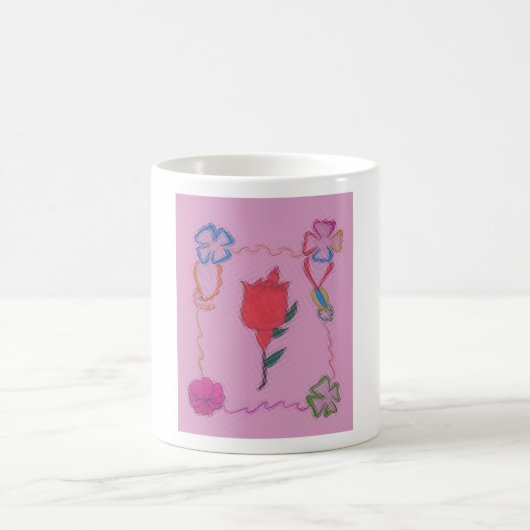 Rode roos op roze: Bloemen Border Art Print / Grap Koffiemok (Center)