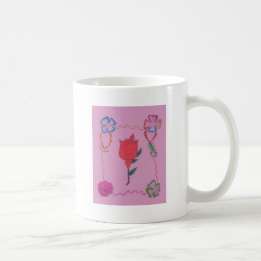 Rode roos op roze: Bloemen Border Art Print / Grap Koffiemok (Rechts)