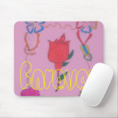 Rode roos op roze: Bloemen Border Art Print / Grap Muismat (Met muis)