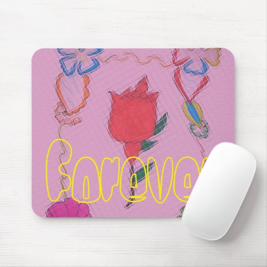 Rode roos op roze: Bloemen Border Art Print / Grap Muismat (Met muis)