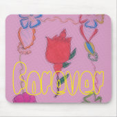 Rode roos op roze: Bloemen Border Art Print / Grap Muismat (Voorkant)