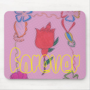 Rode roos op roze: Bloemen Border Art Print / Grap Muismat