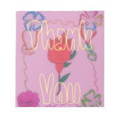 Rode roos op roze: Bloemen Border Art Print / Grap Notitieblok (Voorkant)