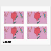 Rode roos op roze: Bloemen Border Art Print / Grap Rechthoekige Sticker (Vel)