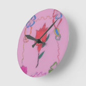 Rode roos op roze: Bloemen Border Art Print / Grap Ronde Klok (Hoek)