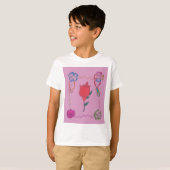 Rode roos op roze: Bloemen Border Art Print / Grap T-shirt (Voorkant volledig)