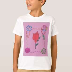 Rode roos op roze: Bloemen Border Art Print / Grap T-shirt