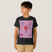Rode roos op roze: Bloemen Border Art Print / Grap T-shirt (Voorkant volledig)