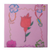 Rode roos op roze: Bloemen Border Art Print / Grap Tegeltje (Voorkant)