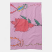 Rode roos op roze: Bloemen Border Art Print / Grap Theedoek (Verticaal)