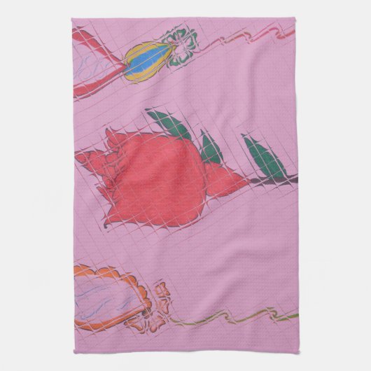 Rode roos op roze: Bloemen Border Art Print / Grap Theedoek (Verticaal)