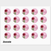 Rode Roos op Roze Elegant Romantisch Ronde Sticker (Vel)