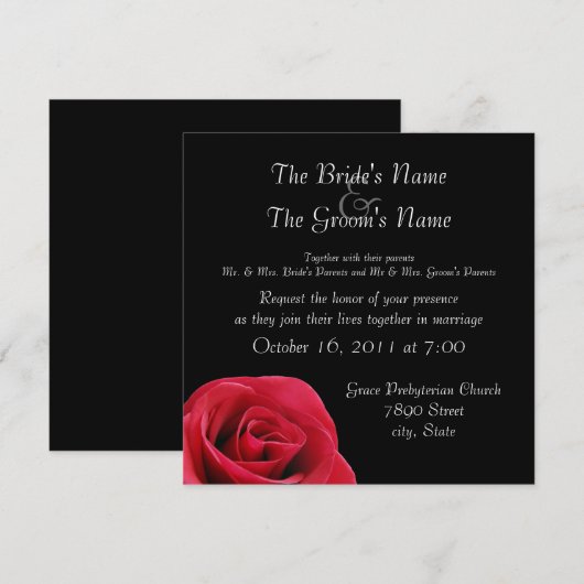 rode roos op uitnodiging voor een zwarte bruiloft (Voorkant / Achterkant)