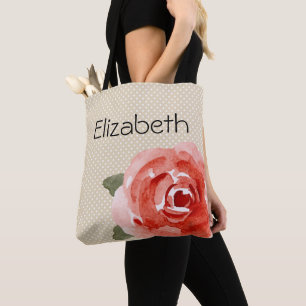 Rode Roos op Wit & Ivoorkleurige Stippen Tote Bag