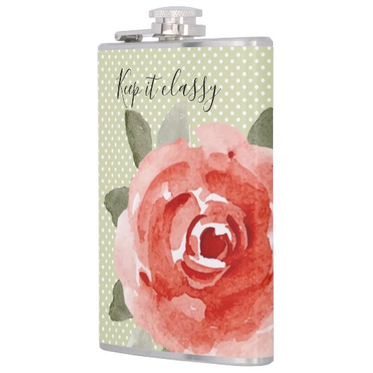 Rode Roos op Witte en Limoen Polka Dots Flask Heupfles (Links)