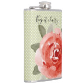 Rode Roos op Witte en Limoen Polka Dots Flask Heupfles (Rechts)