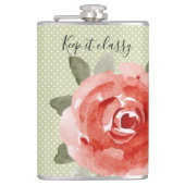 Rode Roos op Witte en Limoen Polka Dots Flask Heupfles (Voorkant)