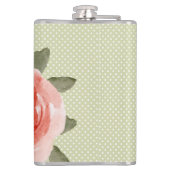 Rode Roos op Witte en Limoen Polka Dots Flask Heupfles (Achterkant)