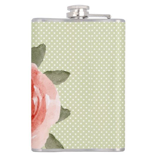 Rode Roos op Witte en Limoen Polka Dots Flask Heupfles (Achterkant)