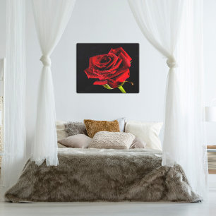 Rode roos op zwart met waterdruppeltopendoek canvas afdruk