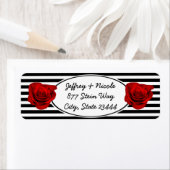 Rode Roos op Zwart & Wit Strepen Bruiloft Etiket (Insitu)