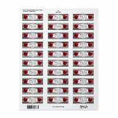 Rode Roos op Zwart & Wit Strepen Bruiloft Etiket (Full Sheet)