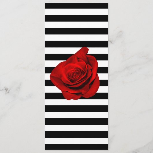 Rode Roos op Zwart & Wit Strepen Bruiloft Menu (Achterkant)