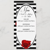 Rode Roos op Zwart & Wit Strepen Bruiloft Menu (Voorkant / Achterkant)