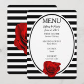 Rode Roos op Zwart & Wit Strepen Bruiloft Menu (Voorkant / Achterkant)