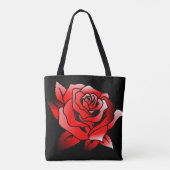 Rode roos op zwarte achtergrond tote bag (Achterkant)