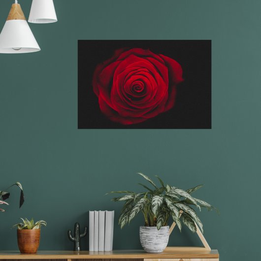 Rode roos op zwarte achtergrond vintage-effect poster (Woonkamer 1)